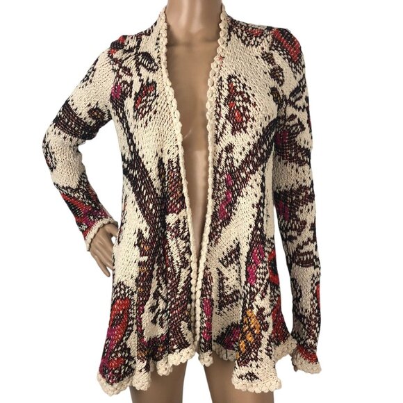 Moth Sweaters - Moth Anthropologie Chunky Knit Cardigan Womens S Multicolor Floral Open Sweater
